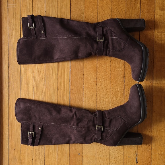 G by GUESS, Dark Brown Fabric Knee-High Boots, 4" Block Heel, Women's 7M - Picture 3 of 16